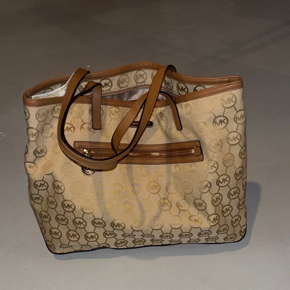 Michael Kors Beige and Brown Logo Tote